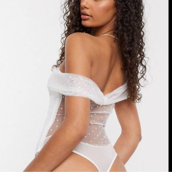 Bardot Swiss Dot Thong Bodysuit in White - Picture 3 of 9